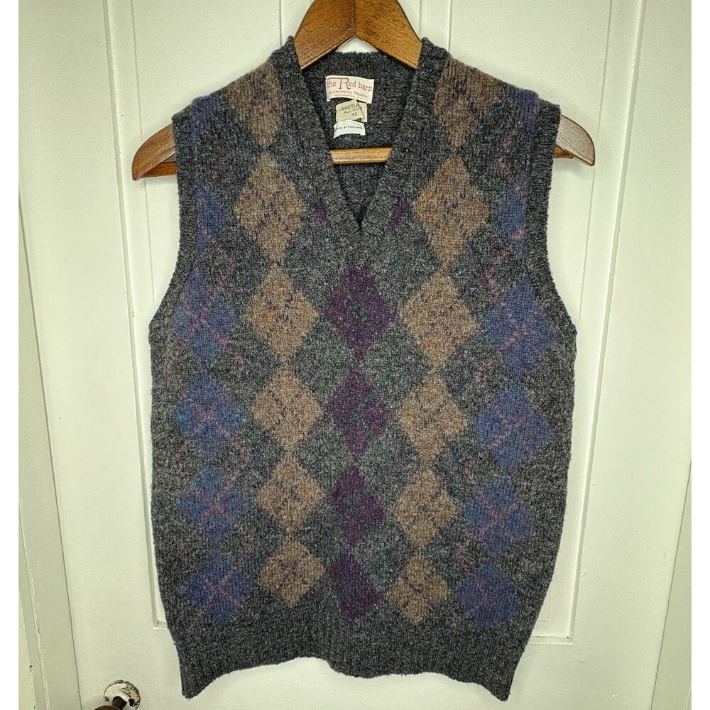 The Red Barn Vintage Argyle Sweater Vest Shetland Wool Made in England Mens 42